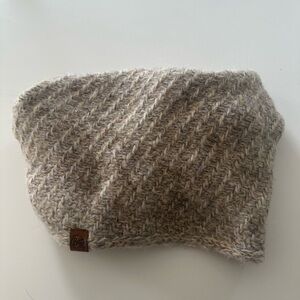 Buff Neutral Marled Knit Scarf with Leather Logo